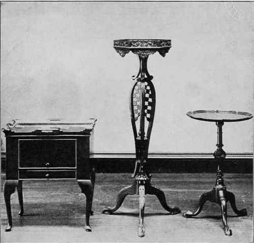 CHIPPENDALE CANDLE, TEA AND MUSIC STANDS.