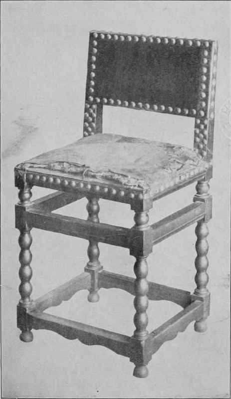 TURNED CHAIR WITH LEATHER COVER.