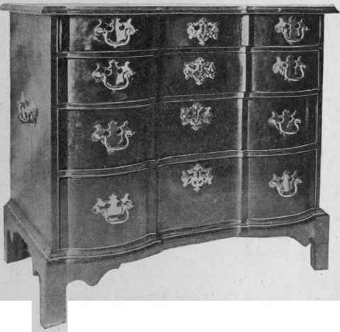 Block front Bureau, about 1770.