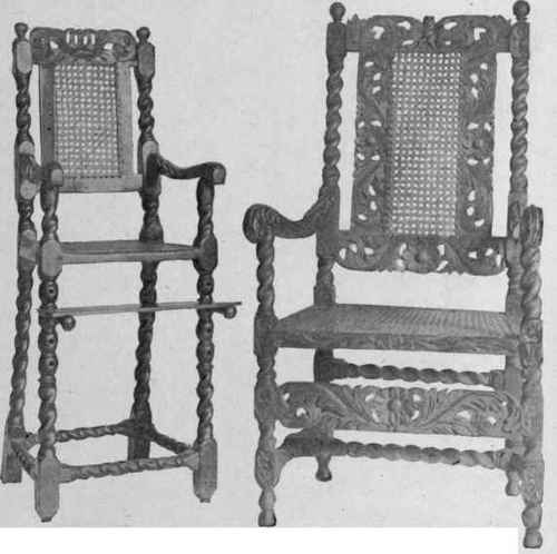 Cane High chair and Arm chair, 1680 1690.