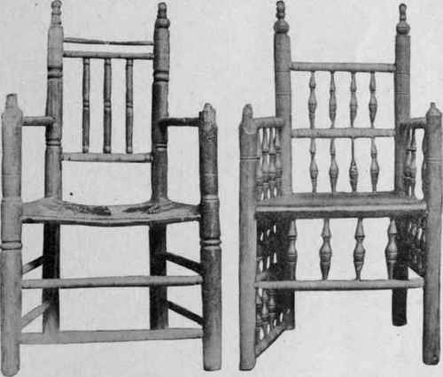 Illus. 122 and Illus. 123.   Turned Chairs, about 1600.