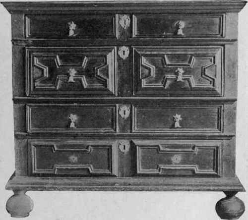 Illus 9.   Panelled Chest of Drawers, about 1680.