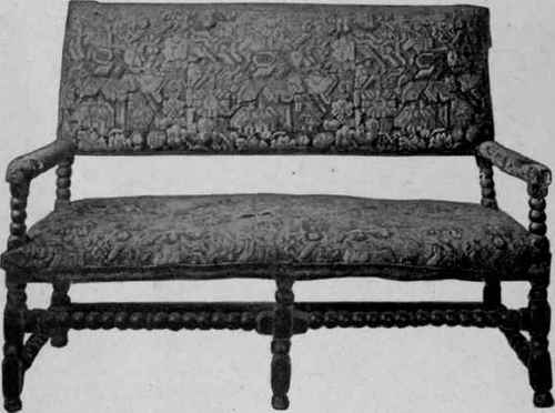 Settee covered with Turkey work, 1670 1680.