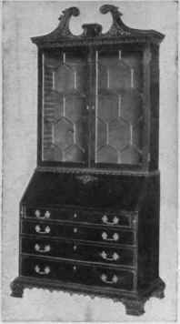 Bureau Bookcase, Swan neck Pediment, Traceried Doors, Chinese Bracket Feet.