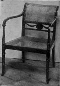 Caned Work, Down Curve Arms, Baluster Supports Extended from Legs, Splayed Feet.