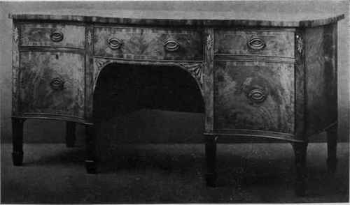 MAHOGANY INLAID SERPENTINE FRONT SIDEBOARD.