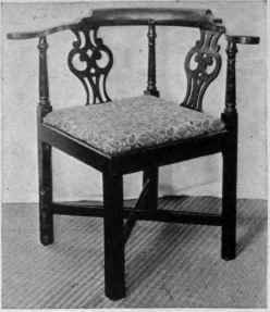 Mahogany Roundabout or Corner Chair of Chippendale Pattern, Pierced Splats, Saltire Stretchers.