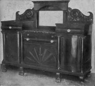 Mahogany Sideboard, Pillared Front, Paw Feet, Decadent Epoch.