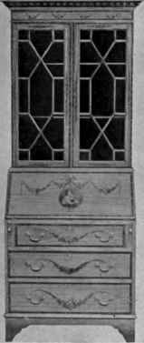 Painted Satinwood Bureau Bookcase, Rectilinear Tracery.