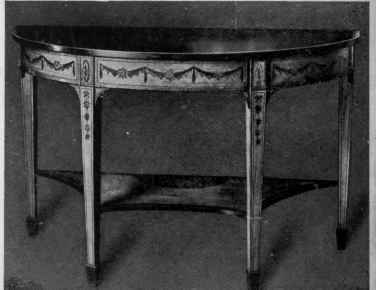 Painted Satinwood, Half Round Pier or Console Table, Tapered Legs, Spade Feet.