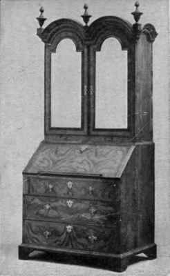 Q. A. Walnut Veneer Bureau Bookcase.