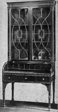 Secretary Cabinet, Carved Mahogany, Flowing Tracery, Adam Influence.