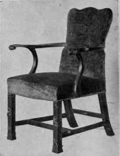 Upholstered Shaped Back, Straight, Fretted Legs.