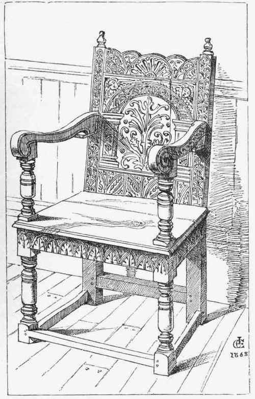 Hall Chair at Cothele, Devon, in the possession of the Earl of Mount Edgcumbe.