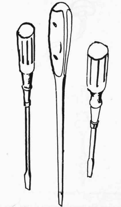 Several screw drivers of various size will be found handy
