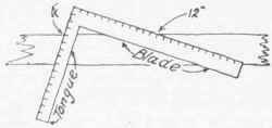 Fig. 27.   Position of the Framing Square in finding the Length of a Brace.