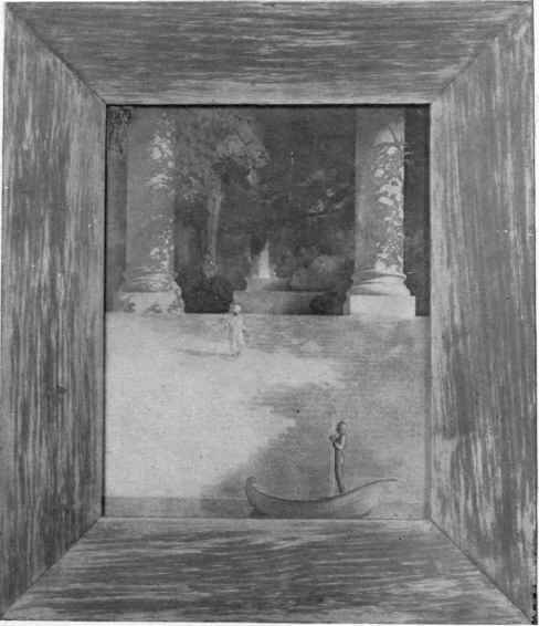 Fig. 69. Broad frame (pine), stained gray, oiled and rubbed with aluminium dust. Maxheld Parrish's  Prince Agib. 