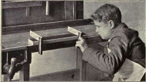 Fig. 30.   Use of Two Try squares to See if Piece of Wood is Out of Wind.