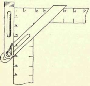 Fig. 33.   Bevel and Steel Square. The bevel is set at an angle of 45�.