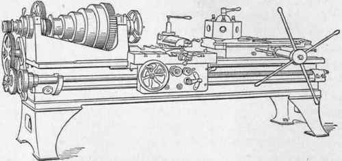 Fig. 301.   24 inch Swing Engine Lathe with Turret on the Bed, built