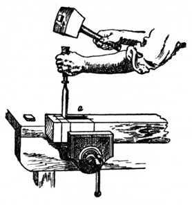 Fig. 183.   Using the Chisel and Mallet for Mortising.