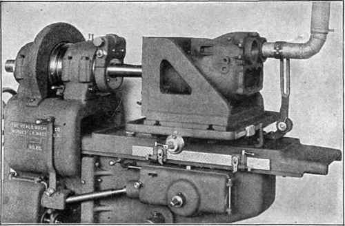 Fig. 334. Grinding Gas Engine Cylinders. View Shows Exhaust for Dust, Jig for Holding