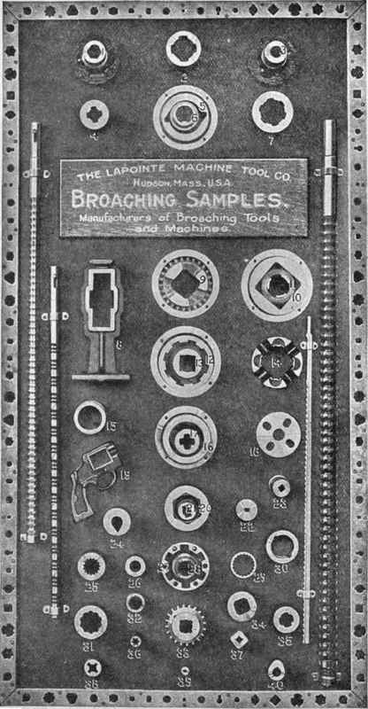 Fig. 367. Samples of Broaching Work Courtesy of LaPointe Machine Tool Company, Hudson, Massachusetts
