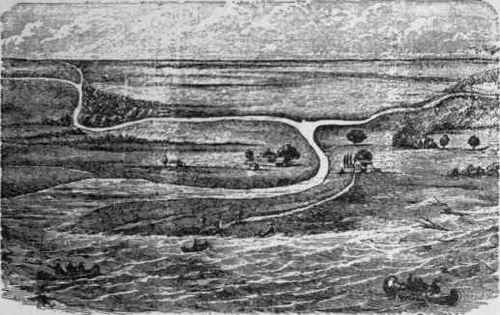 Chicago in 1820. First houses at the mouth of the river.