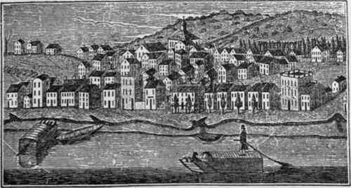 Cincinnati in 1810. First houses along the river bank.