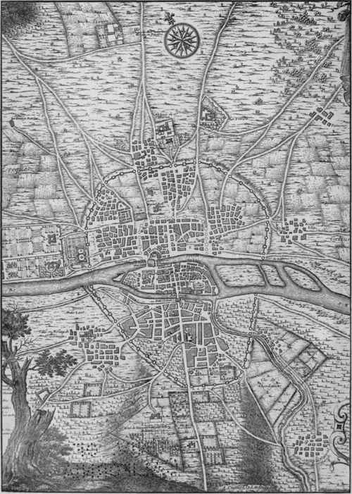 EVOLUTION OF A CITY. Paris 1180 to 1223. New walls, include much greater area. Central growth takes place around the abbeys and churches erected mostly on the sites of the old Roman temples.