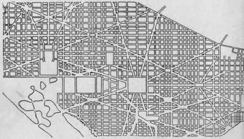 Example of diagonal avenues superimposed on rectanglar platting. Washington.