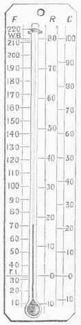 Thermometer with Fahrenheit, Reaumur, and Centigrade Scales.