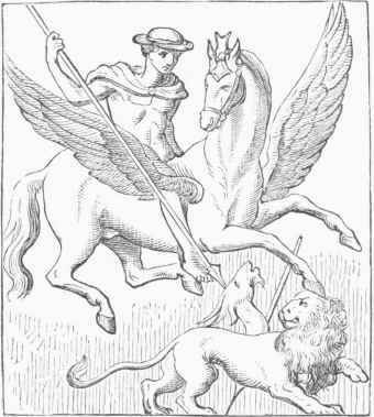 Bellerophon on Pegasus attacking the Chimaera.