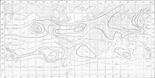 Diagram VII.   Isobars and Prevailing Winds for January. February, and March.