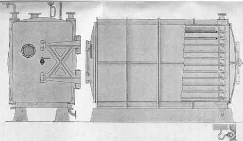 Fig. 40.   Vacuum drying chest for dyes (Passburg system) (scale 1 : 30).