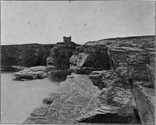 Joint block partly dislodged by the surf on wave cut terrace; Wick, Orkney Islands.