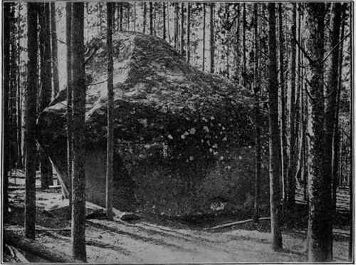 Perched block near the Yellowstone Canon, National Park. (U. S. G. S).