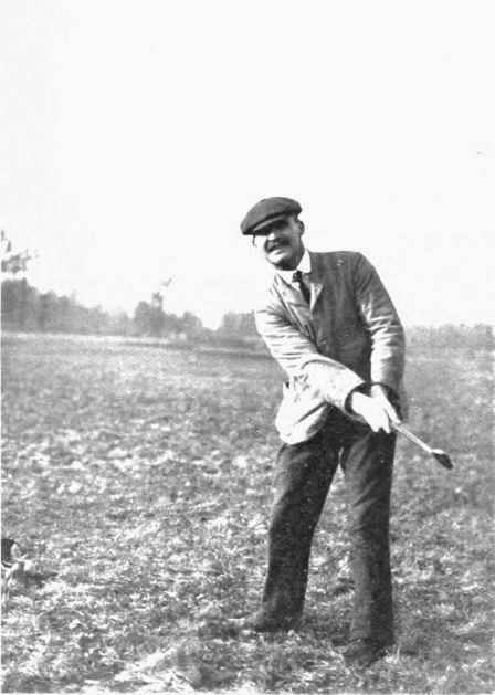 HIGH LOFTING STROKE JUST AFTER STRIKING BALL.